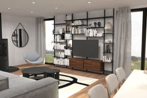 MEUBLE TV DU SOL AU PLAFOND DOUBLE RANGEMENT