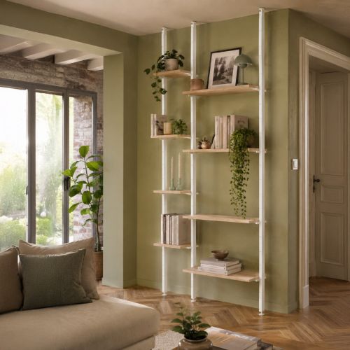 ETAGERE SOL PLAFOND ACIER / CHENE