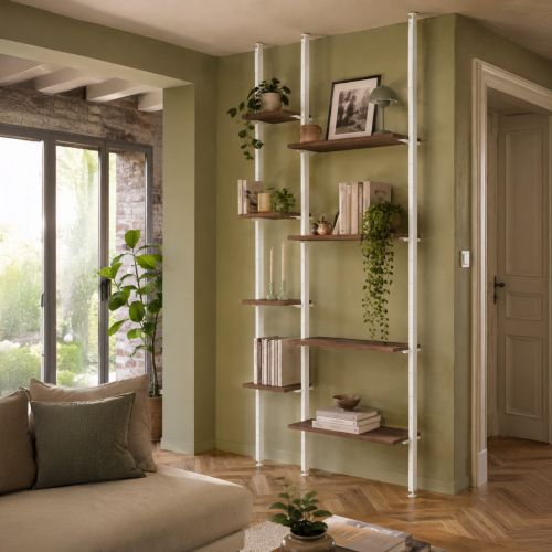 ETAGERE SOL PLAFOND ACIER / NOYER