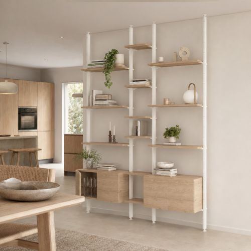 ETAGERE MURALE ACIER / DECOR CHENE 2 RANGEMENTS FERMES