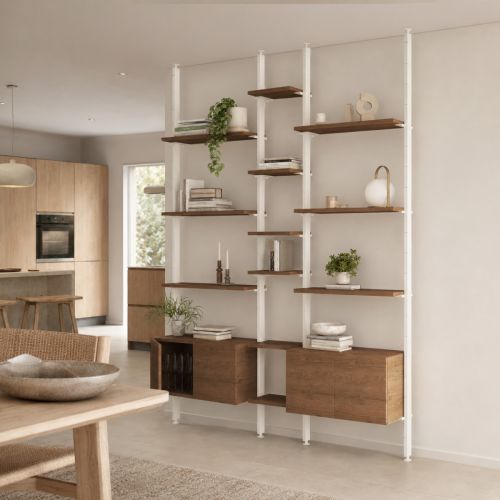 ETAGERE MURALE ACIER / DECOR NOYER 2 RANGEMENTS FERMES
