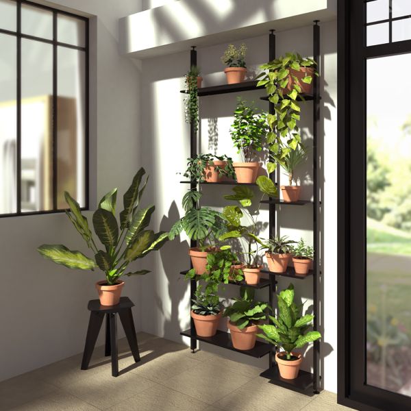 Etagre noire double colonne pour plantes d'intrieur | Bretagne Design