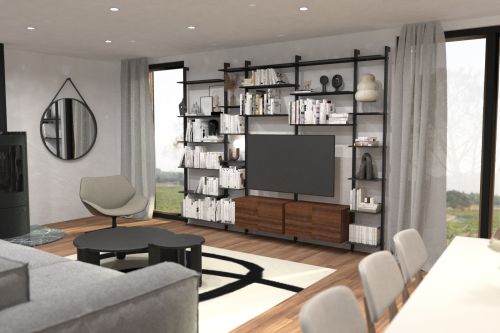 Meuble TV avec double rangement fermé